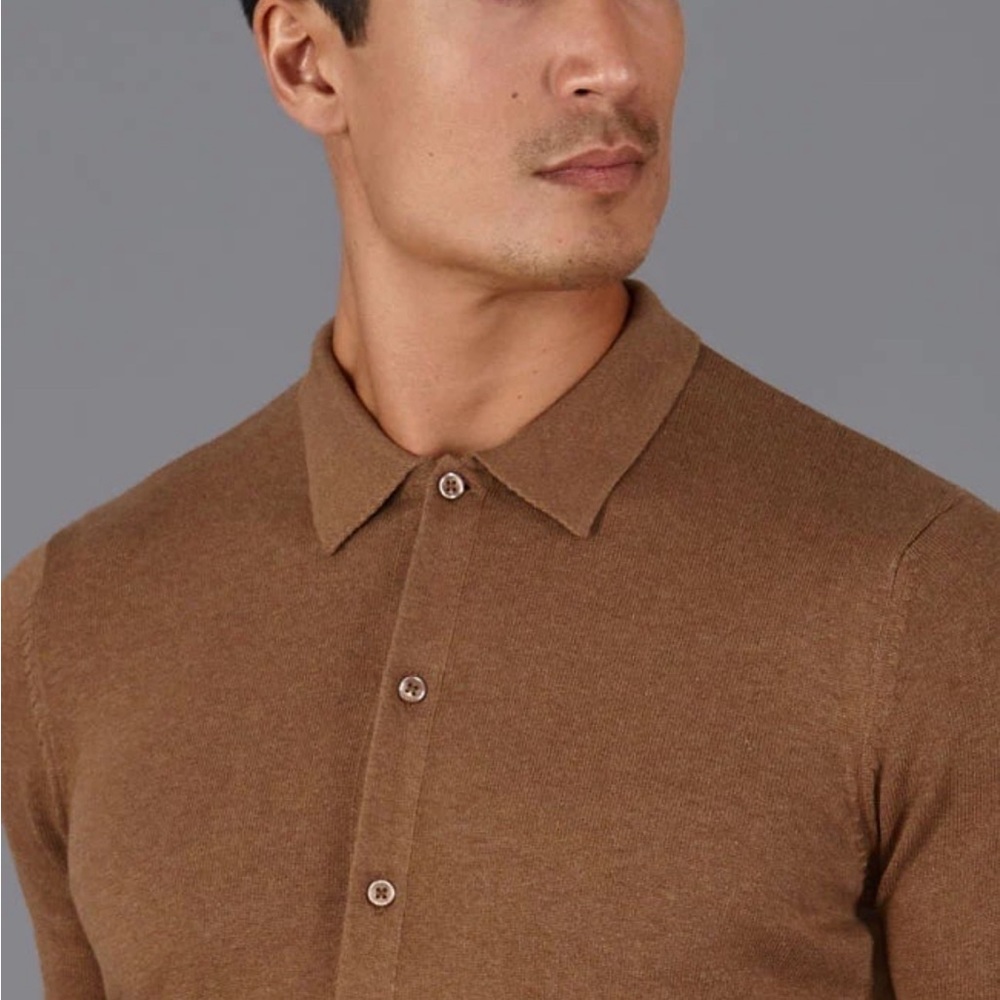 Knit polo by Paul James UK (caramel color) 100% cotton silky soft - Picture 12 of 13